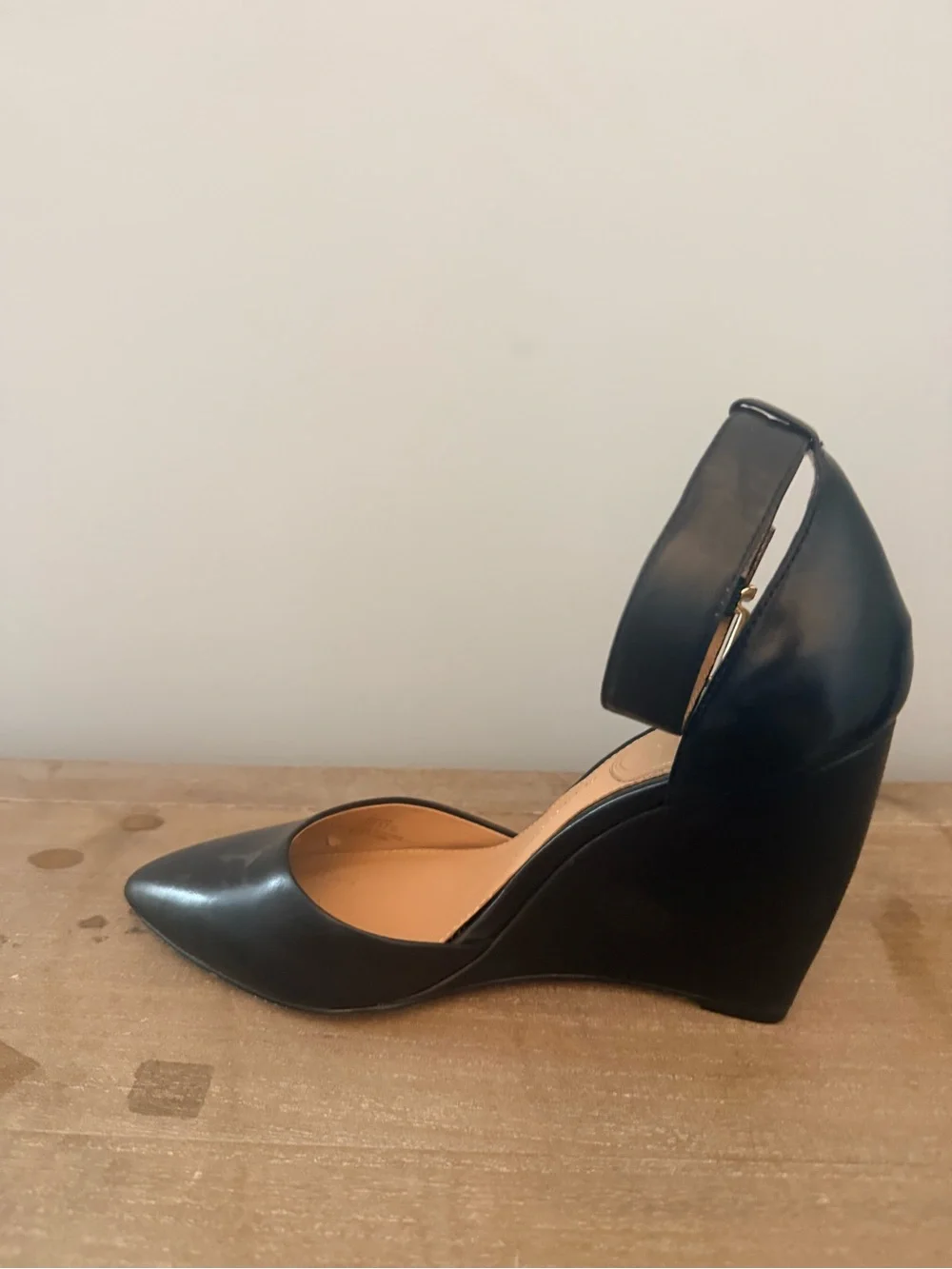 Vince Camuto Black Pointed Toe Ankle Strap Heels